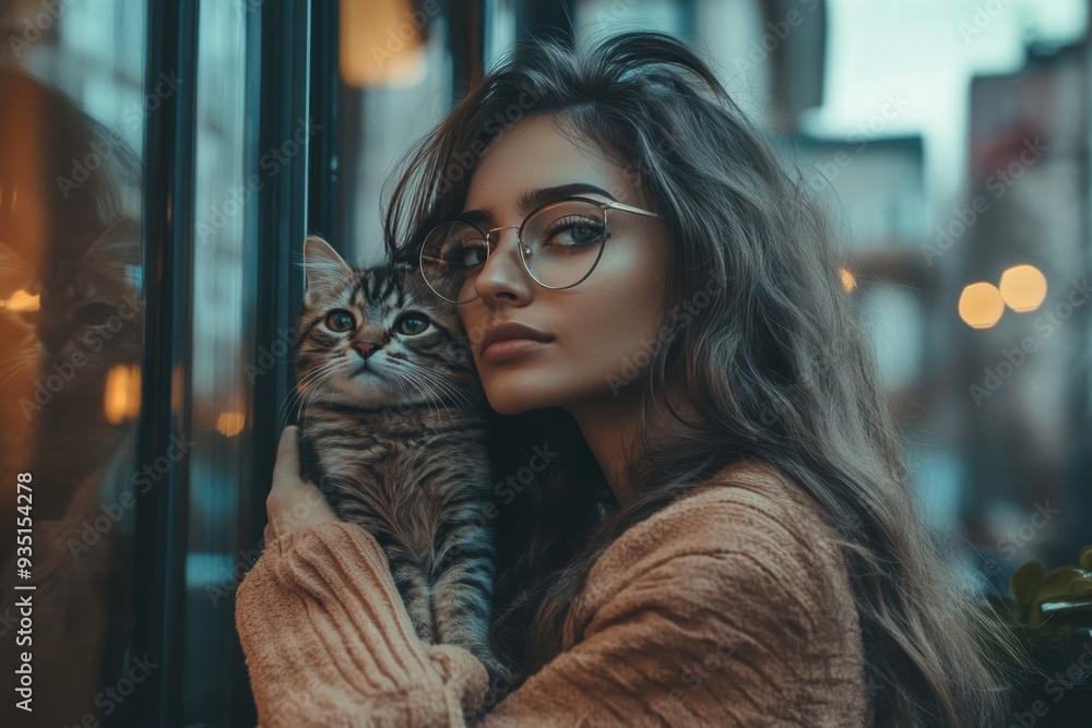 Cozy evening with pet cat in city apartment Cozy evening with pet cat in city apartment