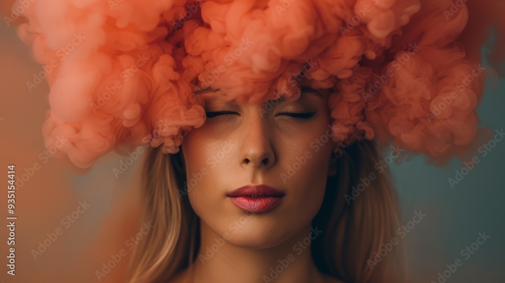 A woman with eyes closed and hair blowing in the wind A woman with eyes closed and hair blowing in the wind