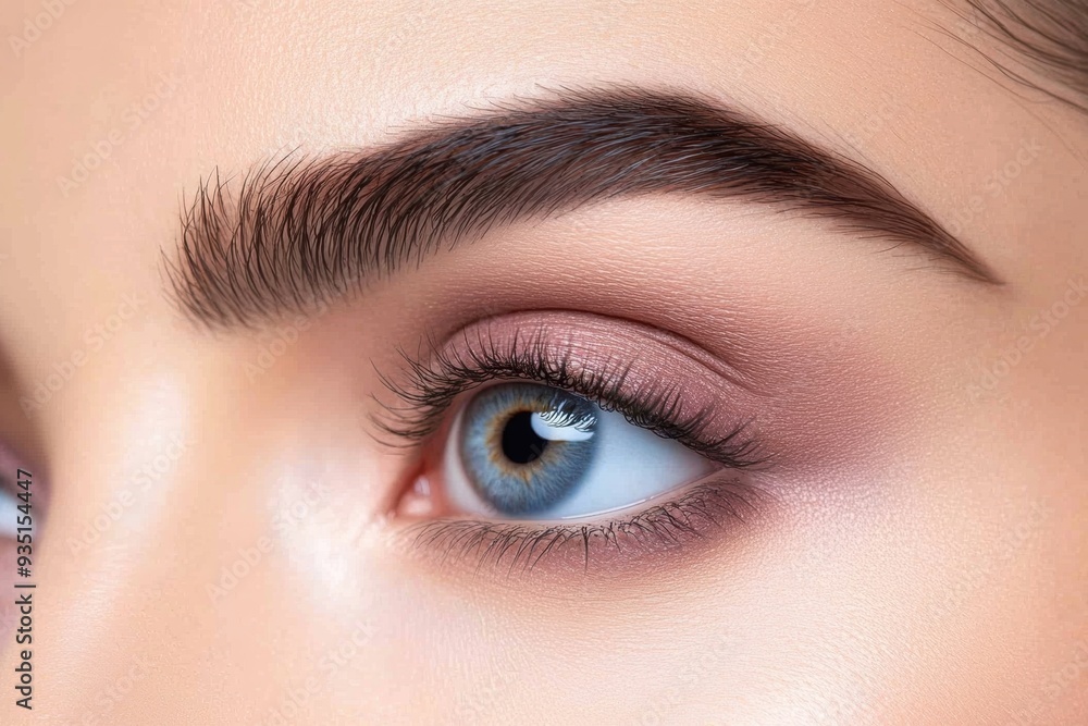 Obraz premium Close-up of female eye with perfect eyebrow makeup