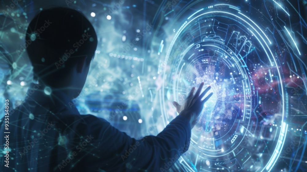 Fototapeta premium a human talking to a robotic artificial intelligence.