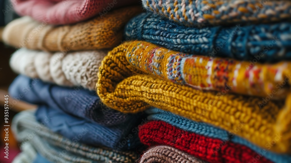 Folded knitwear stacked neatly ready for retail Folded knitwear stacked neatly ready for retail