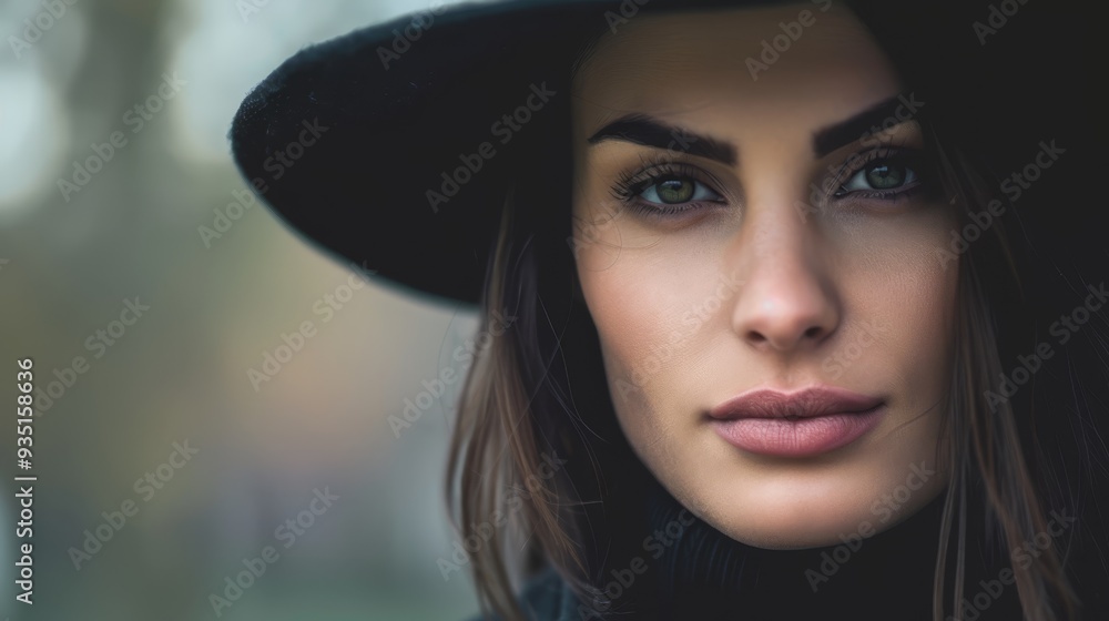 A close-up of a person wearing a black hat and a black coat A close-up of a person wearing a black hat and a black coat