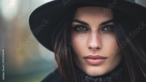  A woman in a black hat, black coat, and scarf conceals her face and neck