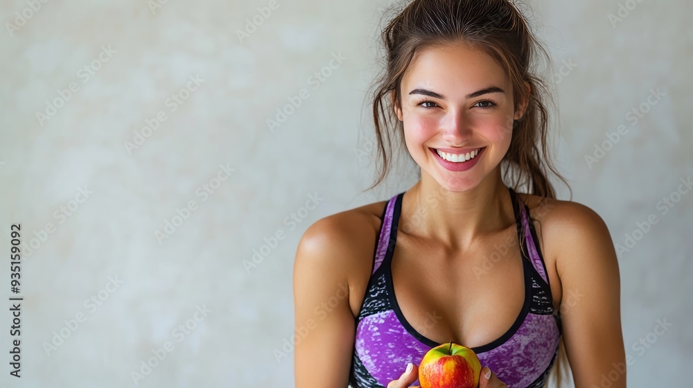 Brunette with scale and apple grins Brunette with scale and apple grins