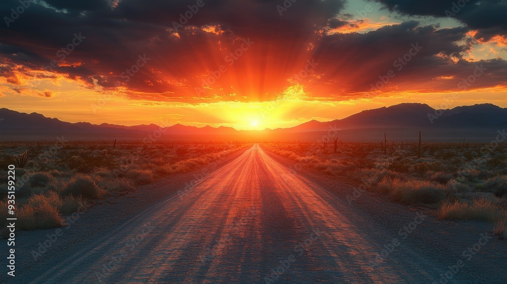 asphalt road in the desert at sunset. View from above. asphalt road in the desert at sunset. View from above.