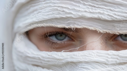 Wallpaper Mural  A tight shot of a woman's face, concealed by a white fabric that obscures her eyes Torontodigital.ca
