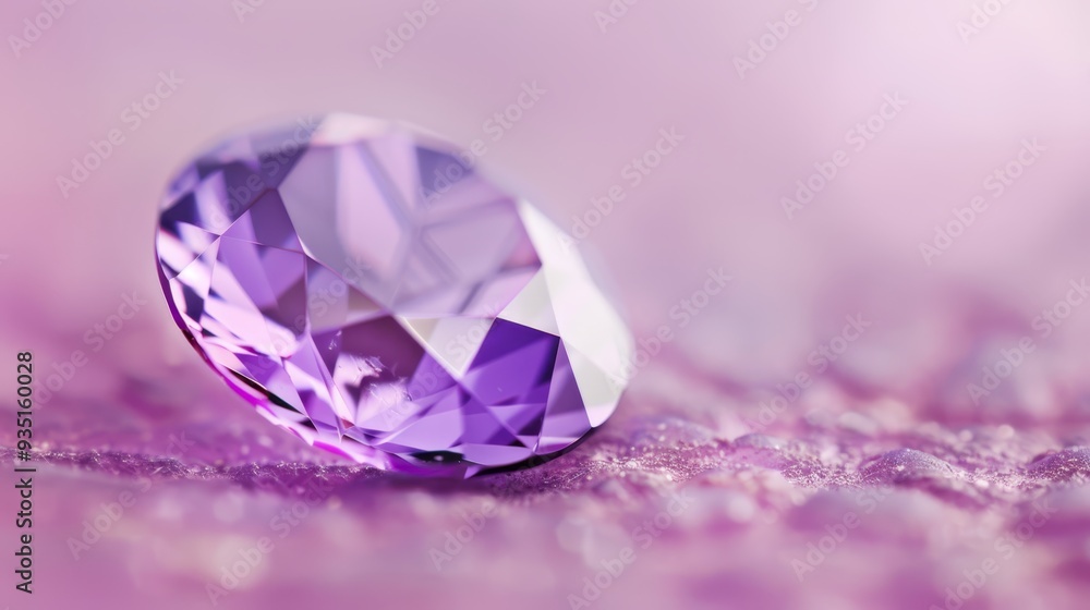 A tight shot of a purple diamond against a pastel backdrop of pink and white The diamond is sharply focused, while the background subtly blurrs A tight shot of a purple diamond against a pastel backdrop of pink and white The diamond is sharply focused, while the background subtly blurrs