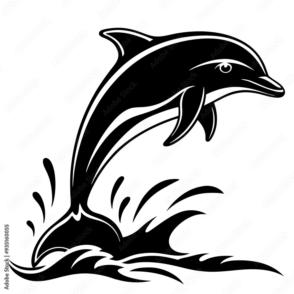 Dolphin black silhouette on white background Dolphin black silhouette on white background