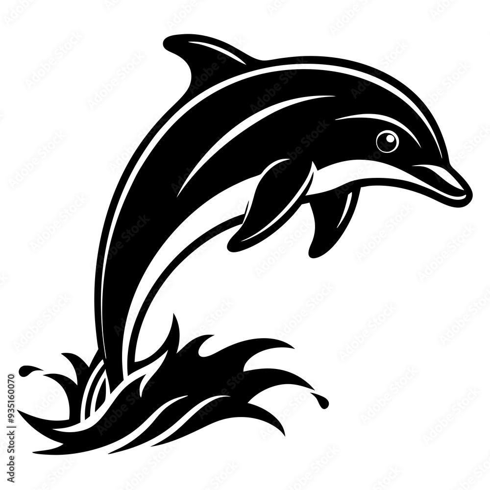 Obraz premium Dolphin black silhouette on white background