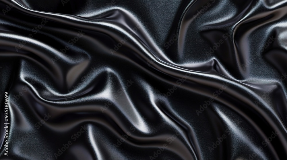 Fototapeta premium Black Satin Luxury: Dive into the depths of luxury with this captivating image of black satin fabric cascading in elegant folds, its smooth texture and subtle sheen exuding sophistication and allure. 