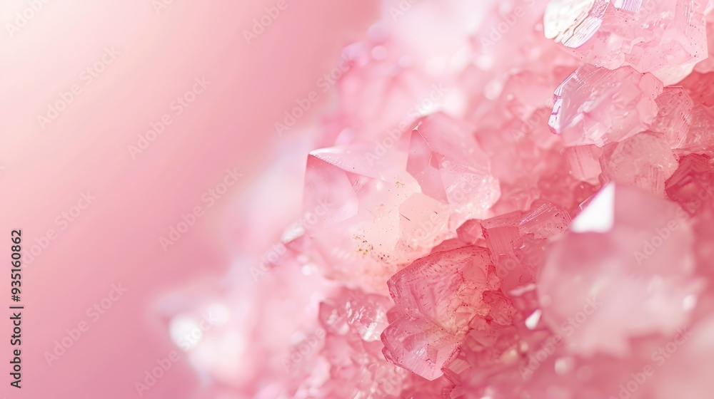 A tight shot of rosy crystals against a pastel backdrop of pink and white The upper portion of the crystals softly blurs A tight shot of rosy crystals against a pastel backdrop of pink and white The upper portion of the crystals softly blurs