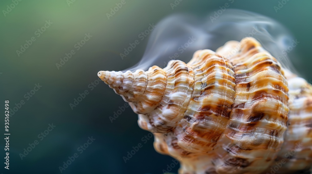 A tight shot of a seashell exuding substantial smoke from its rear A tight shot of a seashell exuding substantial smoke from its rear