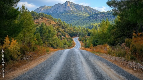 photo of a narrow asphalt road in a mountainous area.
