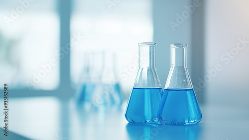 laboratory flask with blue liquid