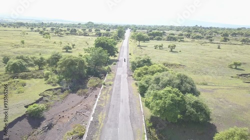 beautiful savana at doro ncanga geopark, bima west nusa tenggara indonesia. beautiful savana view with travel concept. drone view savana  photo