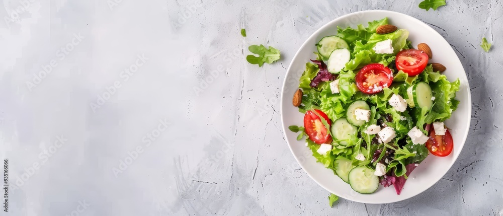 cucumber, tomatoes, lettuce, feta - white plate cucumber, tomatoes, lettuce, feta - white plate
