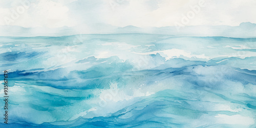 Beautiful soft blue sea water, ocean wave background. Soft blue and white hand printed creative marble texture ocean background.