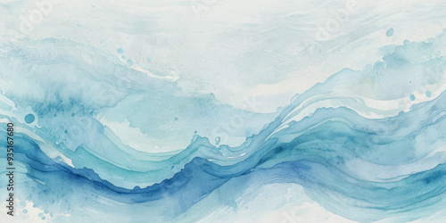 Vector watercolor ocean wave line blue and white background. Ocean sea art with natural template. Seamless soft blue ocean pattern wave water background.