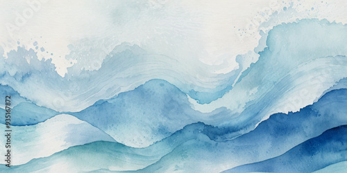Vector watercolor ocean wave line blue and white background. Ocean sea art with natural template. Seamless soft blue ocean pattern wave water background.