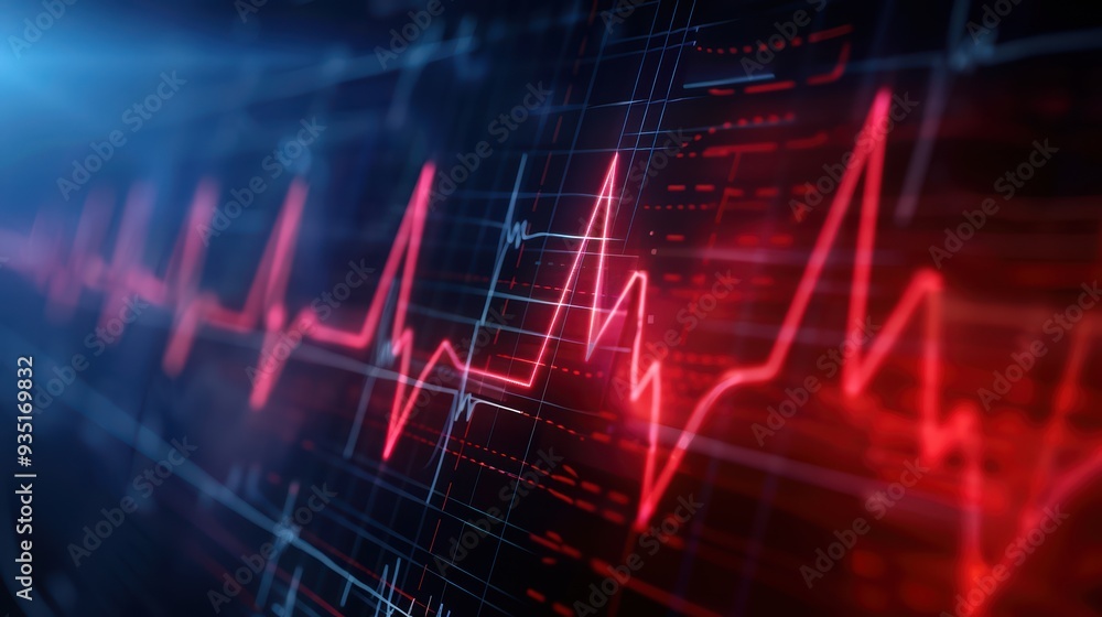 Dynamic Red Heartbeat Pulse on Digital Screen with Blue Background in Medical Concept Dynamic Red Heartbeat Pulse on Digital Screen with Blue Background in Medical Concept