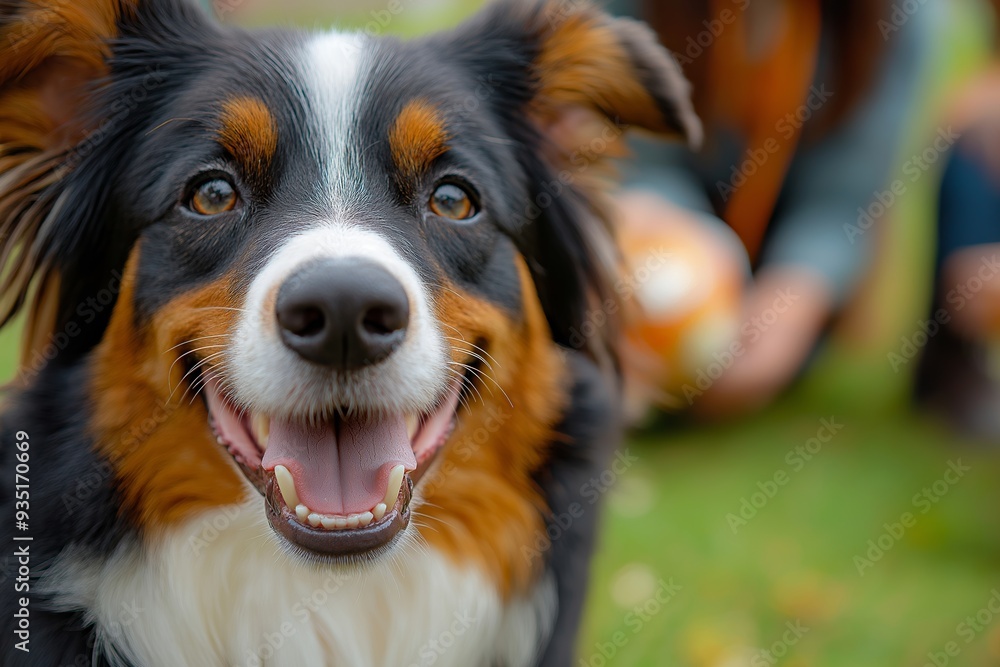 A dog with a black nose and brown and white fur is smiling and looking at the camera. The dog appears to be happy and content A dog with a black nose and brown and white fur is smiling and looking at the camera. The dog appears to be happy and content