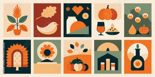 A collection of thanksgivingthemed icons placed on a white background