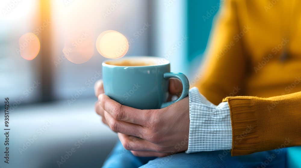 Serene Coffee Break: Employee Relaxing in a Cozy Office Lounge, Enjoying Tranquility Amidst Workday Hustle Serene Coffee Break: Employee Relaxing in a Cozy Office Lounge, Enjoying Tranquility Amidst Workday Hustle