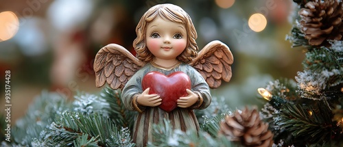 Christmasthemed angel figurine holding a heart, handsewn, perfect for postcards and posters photo