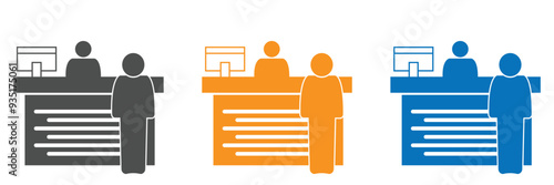Customer service desk vector icon. Counter symbol on white background . Vector illustration.