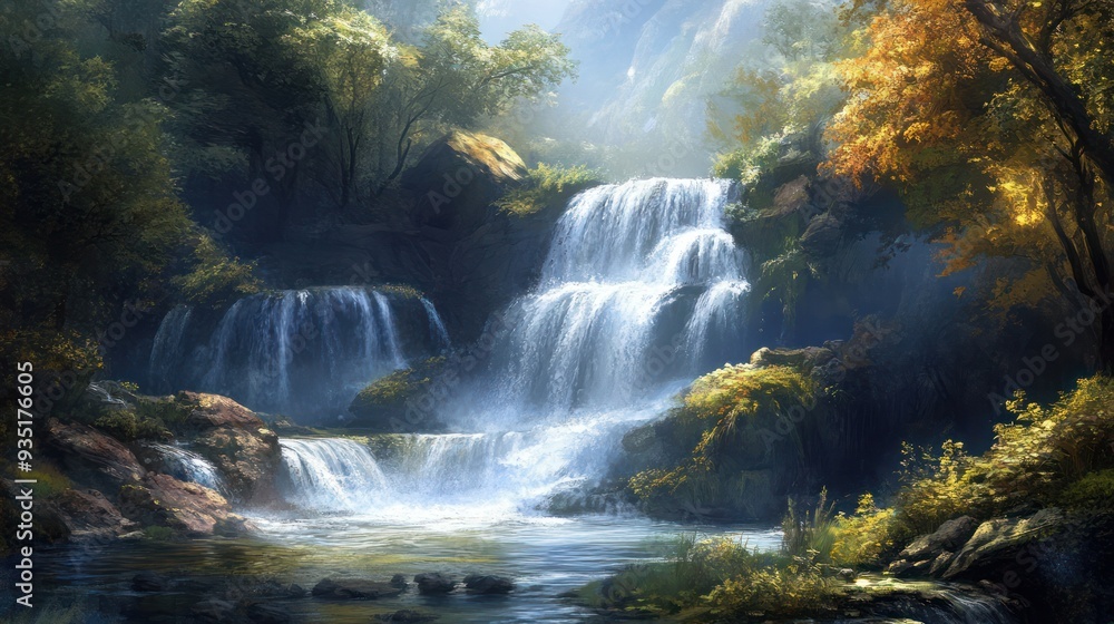 Cascading Waterfall in a Lush Forest Glen Cascading Waterfall in a Lush Forest Glen