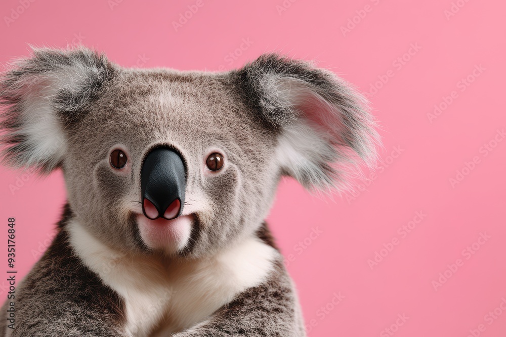 A cute koala with a charming expression against a pink background, perfect for wildlife and animal lovers. A cute koala with a charming expression against a pink background, perfect for wildlife and animal lovers.