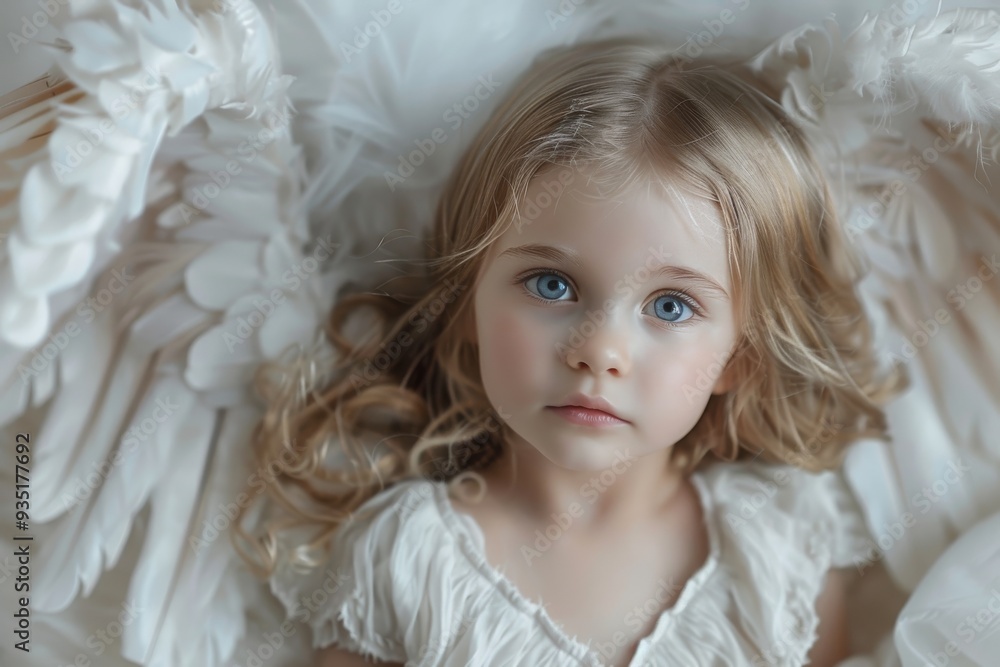 A little girl with angel wings stands joyfully in a vibrant green field, embodying innocence and wonder, A sweet-faced angel with fluffy white wings, AI generated A little girl with angel wings stands joyfully in a vibrant green field, embodying innocence and wonder, A sweet-faced angel with fluffy white wings, AI generated