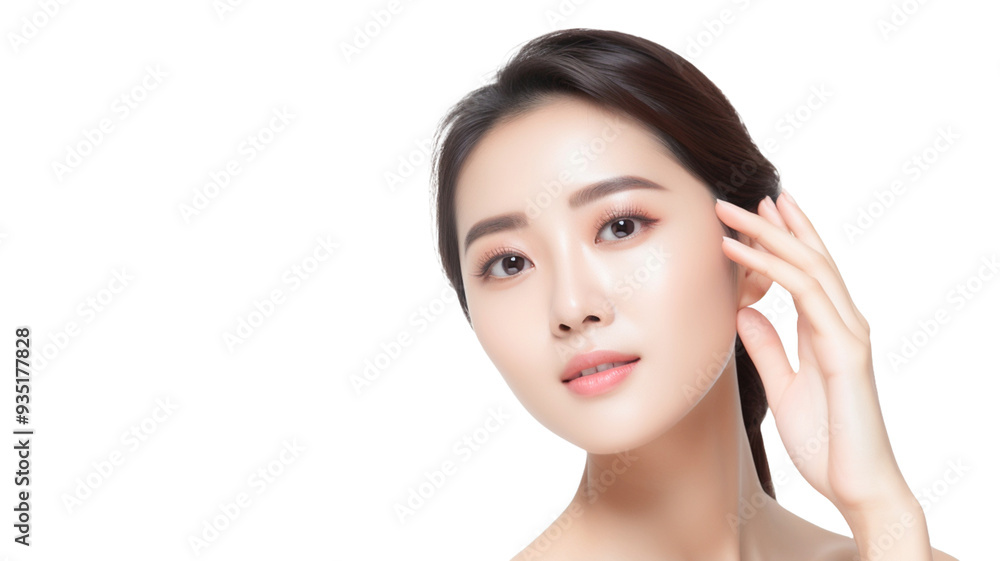 Beautiful asia woman, model for facial banner product isolated on transparent background PNG. Beautiful asia woman, model for facial banner product isolated on transparent background PNG.