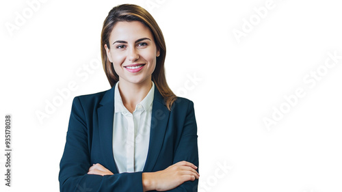 Smiling businesswoman looking at camera isolate on transparency background PNG.

