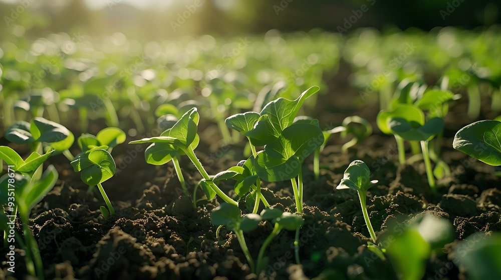 Fresh pea tiny greens arising in a made clay farmer in the bright morning sun Fresh pea tiny greens arising in a made clay farmer in the bright morning sun