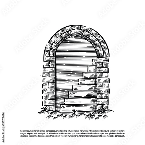 Vintage retro sketch art surreal abstract stair gate portal vector