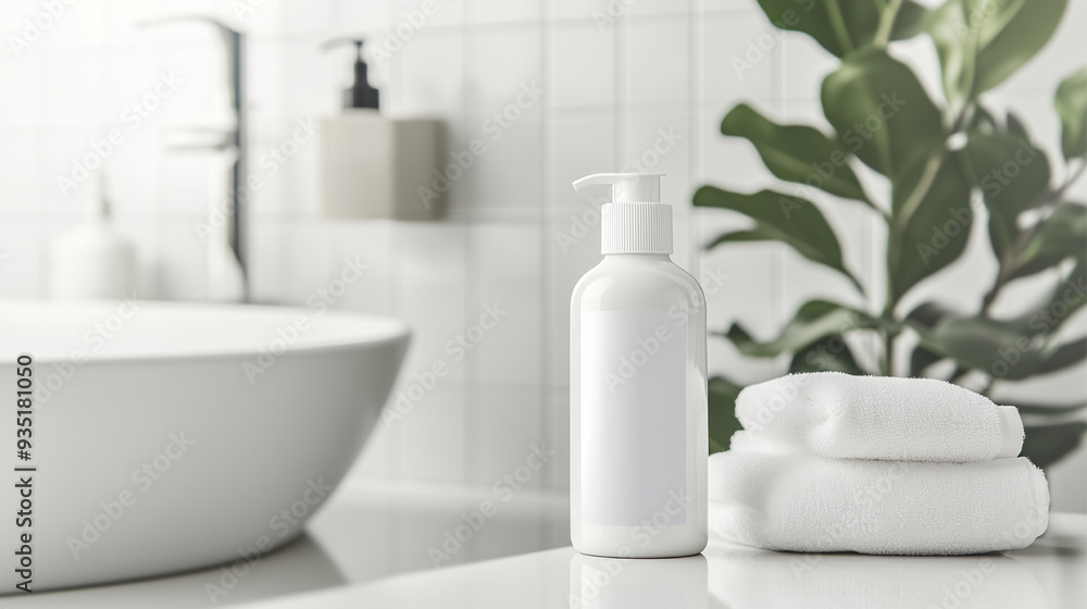 Fototapeta premium shampoo bottle mockup.shower gel.bath container.white bathtub bottle example