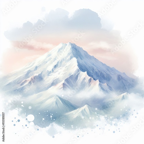  A soft watercolor style illustration of a snow capped mountain