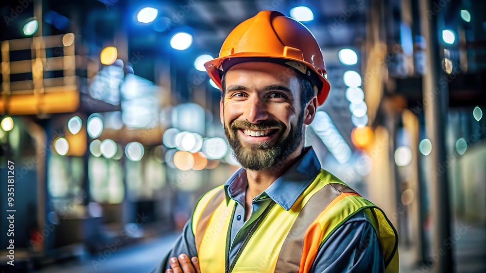 Smiling construction worker in hard hat and safety vest. Smiling construction worker in hard hat and safety vest.
