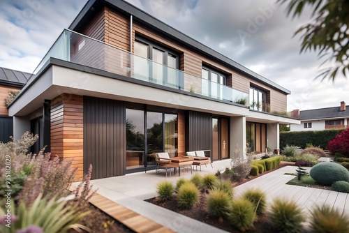 Modern Home with Patio and Garden.