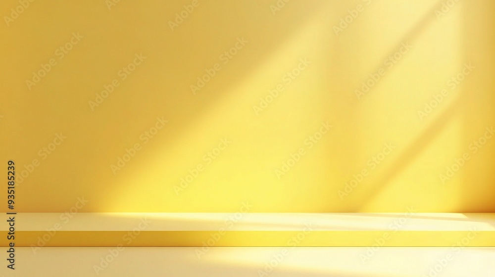 Sunlit Minimalist Yellow Platform: A simple yet elegant yellow platform bathed in soft sunlight, casting subtle shadows against a minimalist backdrop. Perfect for showcasing products or creating a ser Sunlit Minimalist Yellow Platform: A simple yet elegant yellow platform bathed in soft sunlight, casting subtle shadows against a minimalist backdrop. Perfect for showcasing products or creating a ser