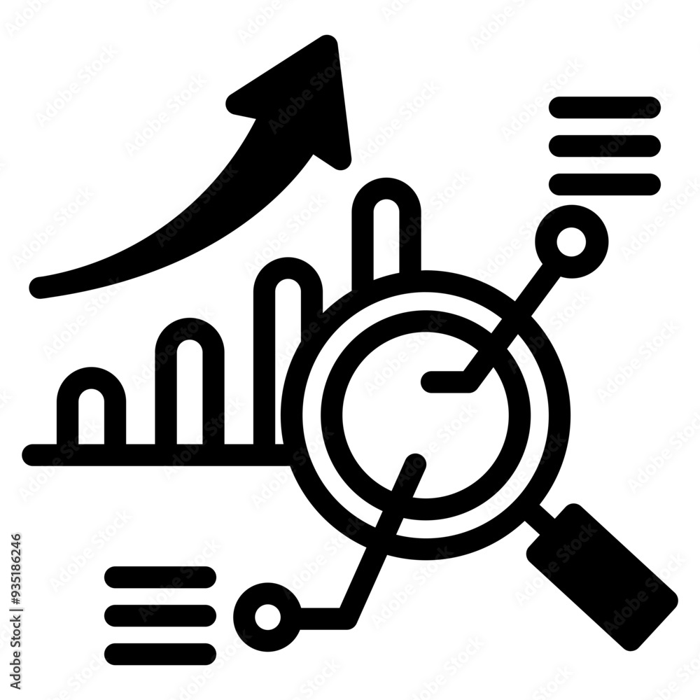 Analyze, analyze icon. Magnified growing bar graph icon Analyze, analyze icon. Magnified growing bar graph icon