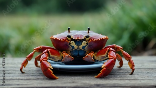 Vibrant crab moving through the shore, showcasing the lively and captivating nature of oceanic ecosystems