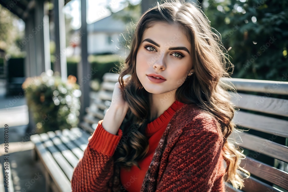 Beautiful Young Woman Sitting on a Bench. Beautiful Young Woman Sitting on a Bench.