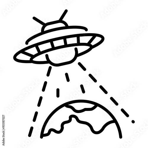 Ufo abduction icon in outline style 