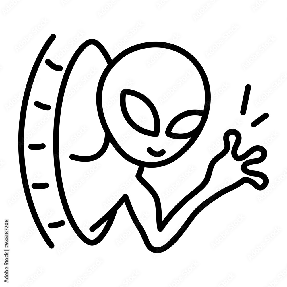 An outline style icon of alien waving An outline style icon of alien waving
