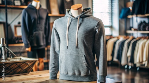 Wallpaper Mural mockup blank dark grey hoodie with mannequin, grey background, Torontodigital.ca