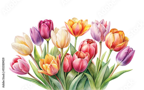 Charming Watercolor Tulip flowers of White Background Clipart