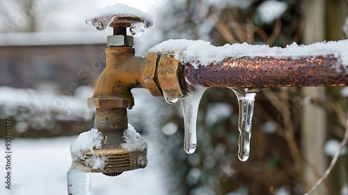 Obraz na płótnie Frozen pipes and faucets a frozen garden water tap on a chilly winter day w salonie
