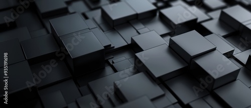 Futuristic Black Tech Background, featuring a dark geometric 3D structure with a stepped design and extruded forms, evocative of advanced technology and innovation.